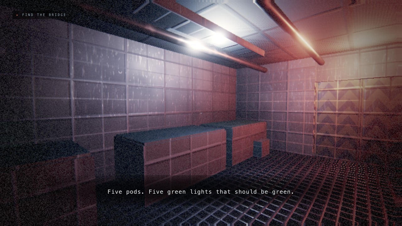 The dimly lit cryo compartment aboard WAKE’s procedural ship.